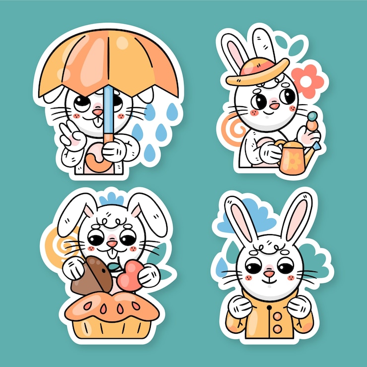 Vector gratuito colección de pegatinas otoñales de ronnie el conejito