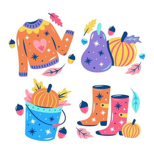 Vector gratuito colección de pegatinas de otoño deslumbrantes