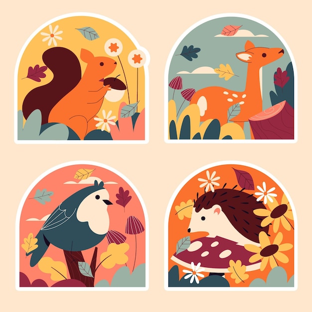 Vector gratuito colección de pegatinas de otoño ingenuas