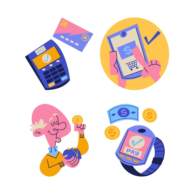Colección de pegatinas de pago de dibujos animados retro