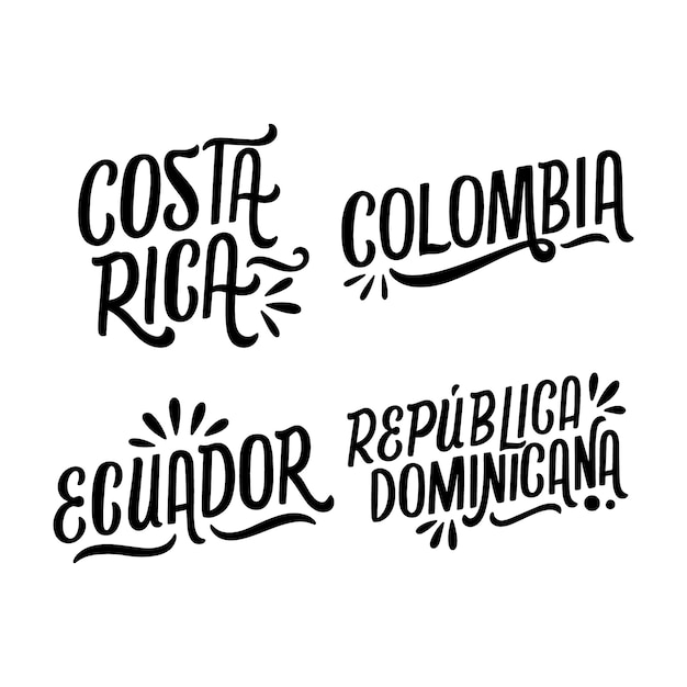 Vector gratuito colección de pegatinas de países latinoamericanos de letras