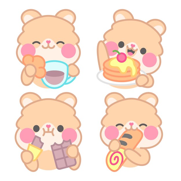 Colección de pegatinas de panadería y dulces con kimchi el hámster