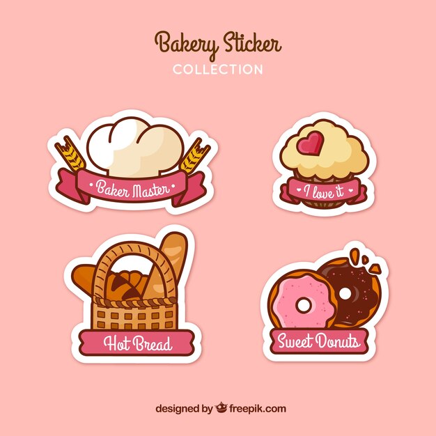 Colección de pegatinas de panadería con dulces y pan