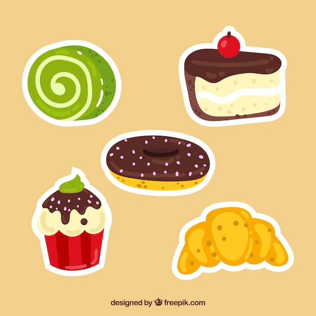 Vector gratuito colección de pegatinas de panadería en estilo 2d