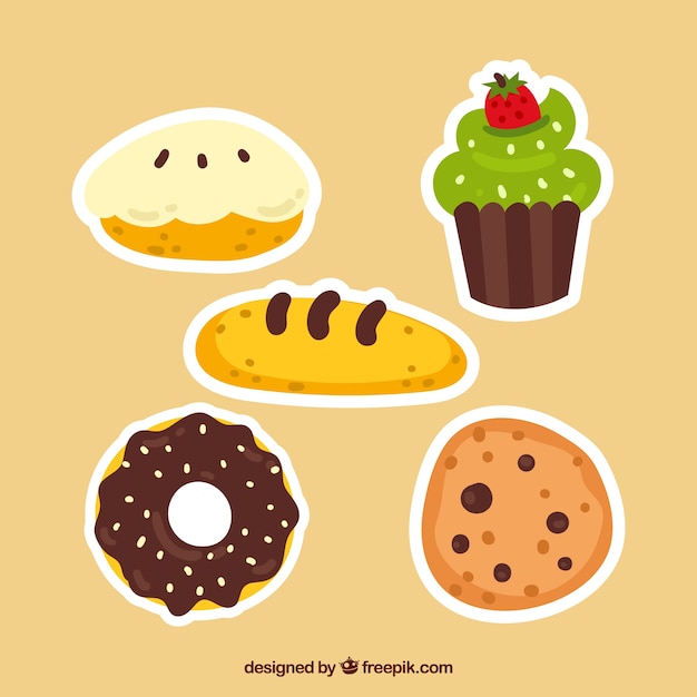 Vector gratuito colección de pegatinas de panadería en estilo 2d