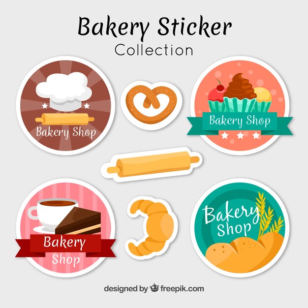 Colección de pegatinas de panadería en estilo plano