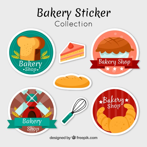 Colección de pegatinas de panadería en estilo plano