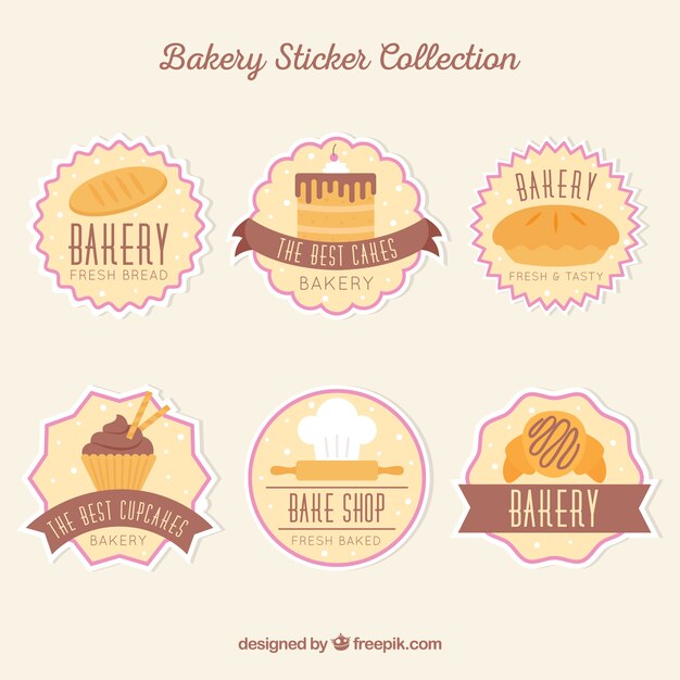 Colección de pegatinas de panadería en estilo plano