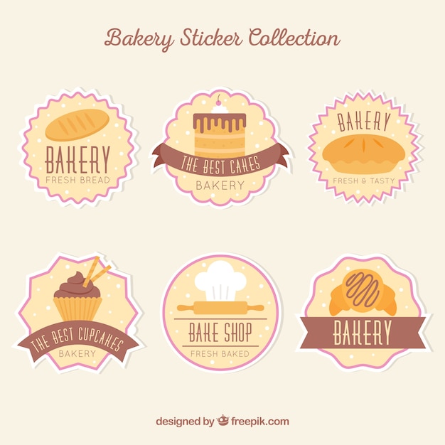 Colección de pegatinas de panadería en estilo plano