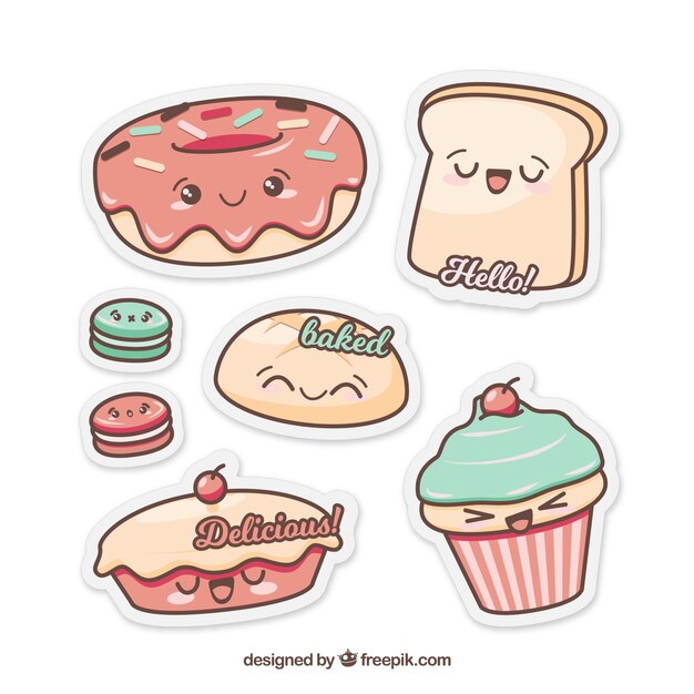 Colección de pegatinas de panadería en estilo plano