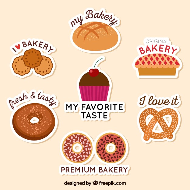Colección de pegatinas de panadería en estilo plano
