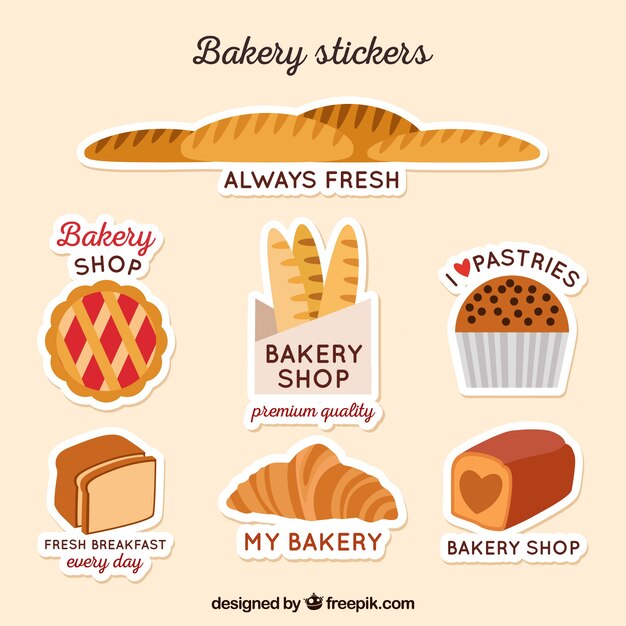 Colección de pegatinas de panadería en estilo plano