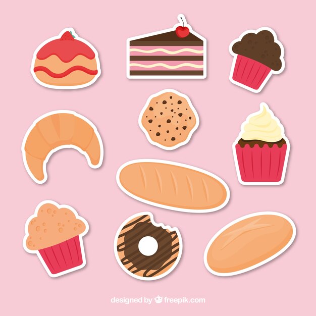 Colección de pegatinas de panadería en estilo plano