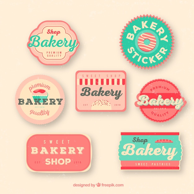 Vector gratuito colección de pegatinas de panadería en estilo plano