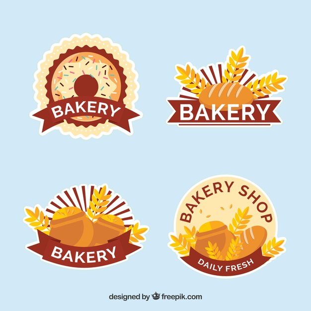 Colección de pegatinas de panadería en estilo plano