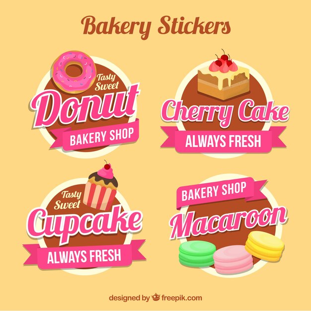 Colección de pegatinas de panadería en estilo plano