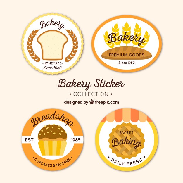 Colección de pegatinas de panadería en estilo plano