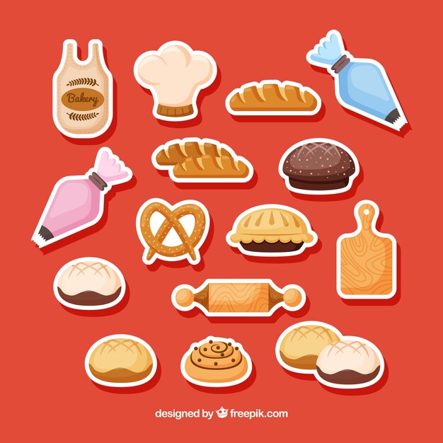 Colección de pegatinas de panadería en estilo plano