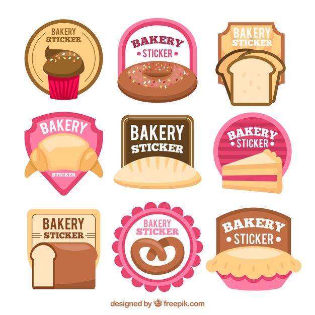 Colección de pegatinas de panadería en estilo plano