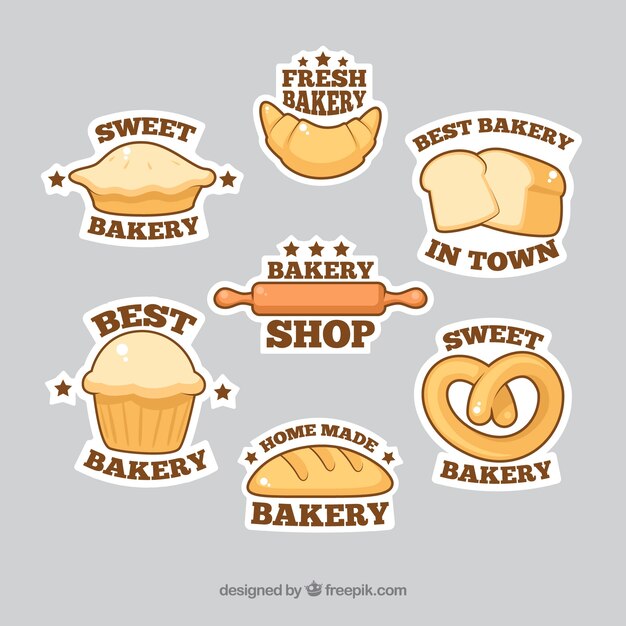 Colección de pegatinas de panadería en estilo plano