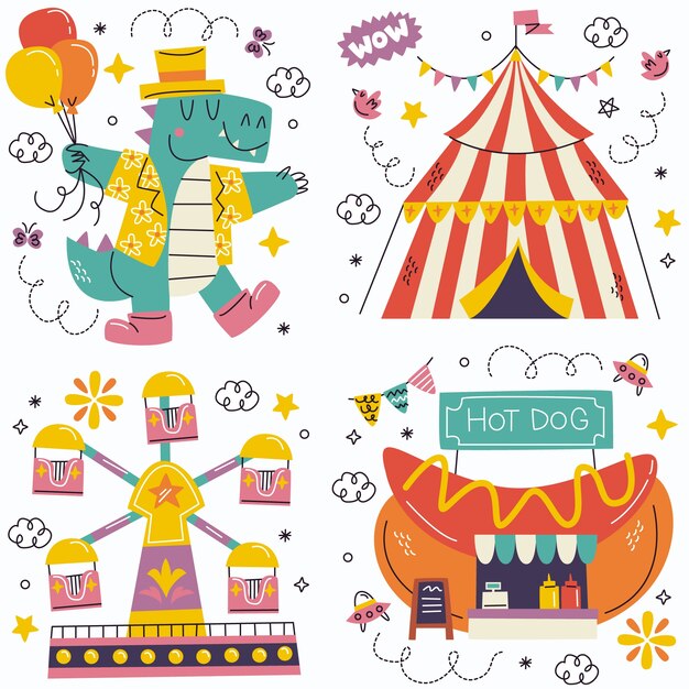 Colección de pegatinas de parque de atracciones de garabatos