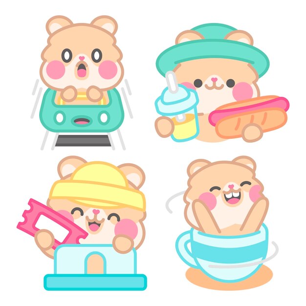 Colección de pegatinas del parque de atracciones con kimchi el hámster