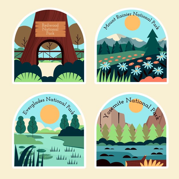 Colección de pegatinas del parque nacional ingenuo