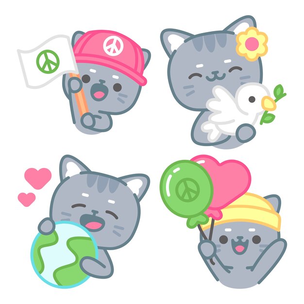 Colección de pegatinas de paz y amor con el gato Tomomi