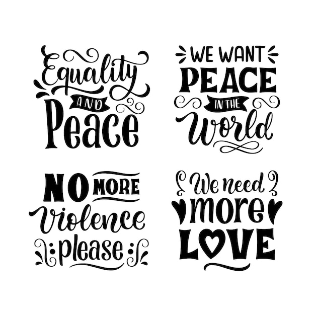 Vector gratuito colección de pegatinas de paz y amor con letras negras