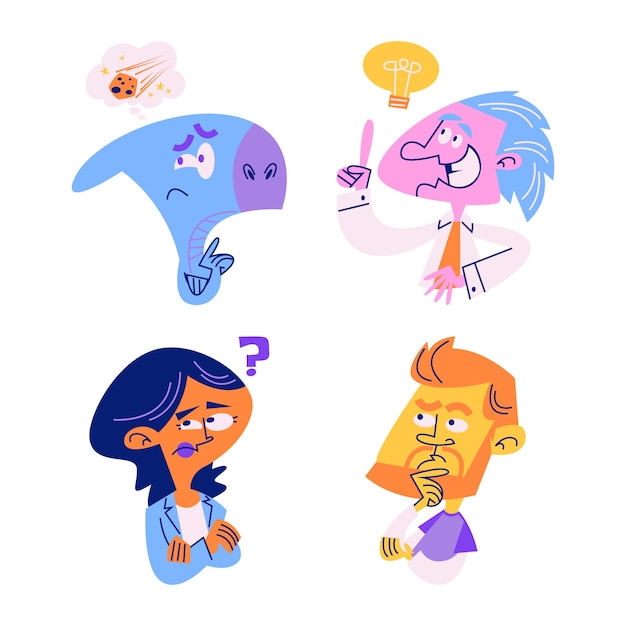 Colección de pegatinas de pensamiento de dibujos animados retro