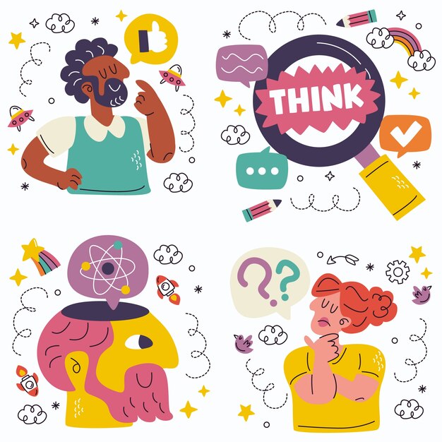 Colección de pegatinas de pensamiento de Doodle