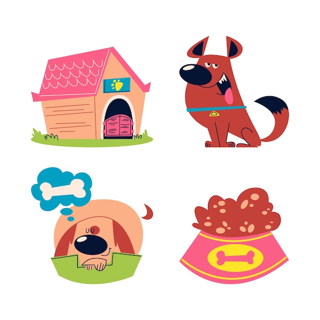 Vector gratuito colección de pegatinas de perros de dibujos animados retro