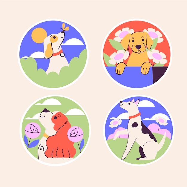 Vector gratuito colección de pegatinas de perros ingenuos