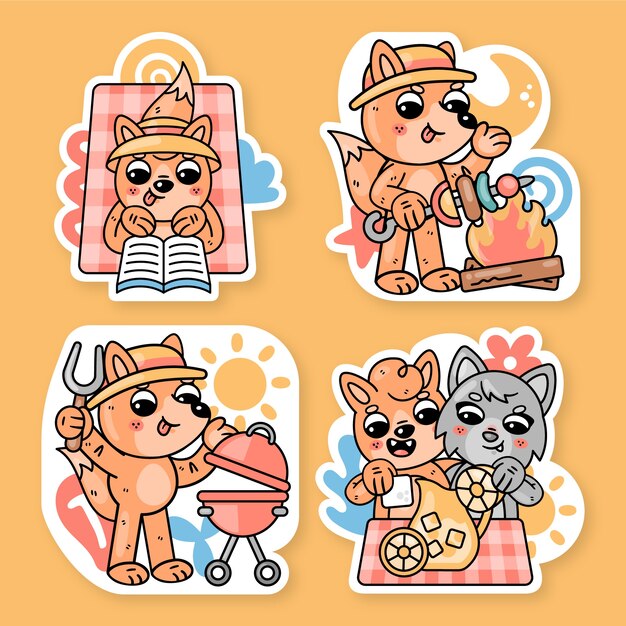 Colección de pegatinas de picnic con fred el zorro