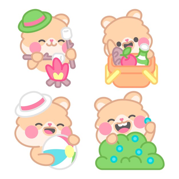Colección de pegatinas de picnic con el hámster kimchi