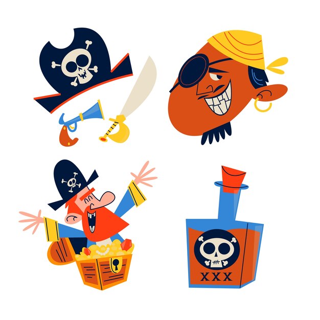 Colección de pegatinas de piratas de dibujos animados retro