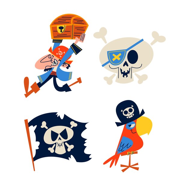 Colección de pegatinas de piratas de dibujos animados retro