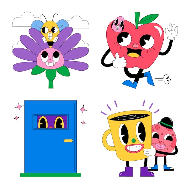 Colección de pegatinas planas de ácido asomando