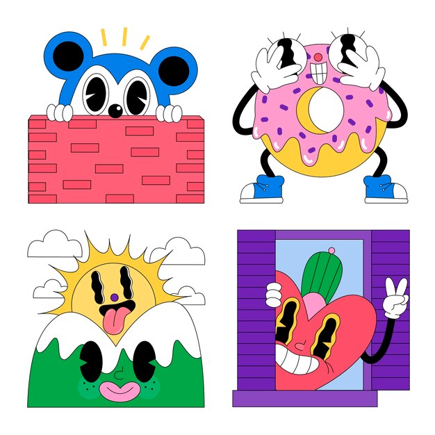 Colección de pegatinas planas de ácido asomando