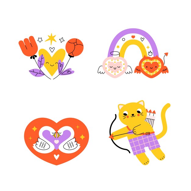 Colección de pegatinas planas de amor