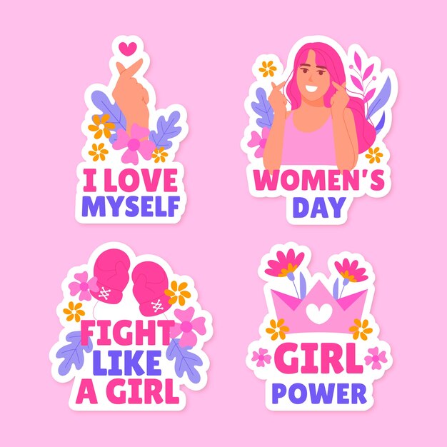 Colección de pegatinas planas de celebración del día de la mujer