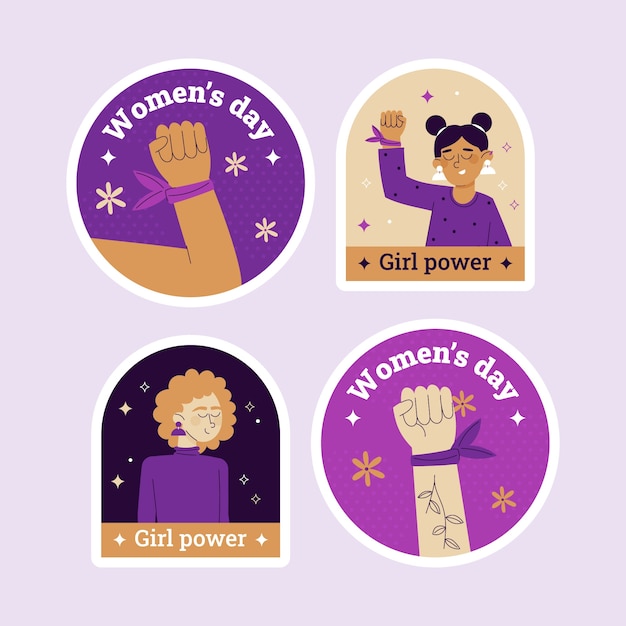 Colección de pegatinas planas de celebración del día de la mujer