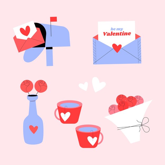 Colección de pegatinas planas para la celebración del día de San Valentín