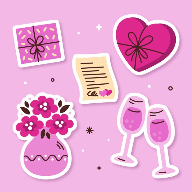 Colección de pegatinas planas para la celebración del día de San Valentín