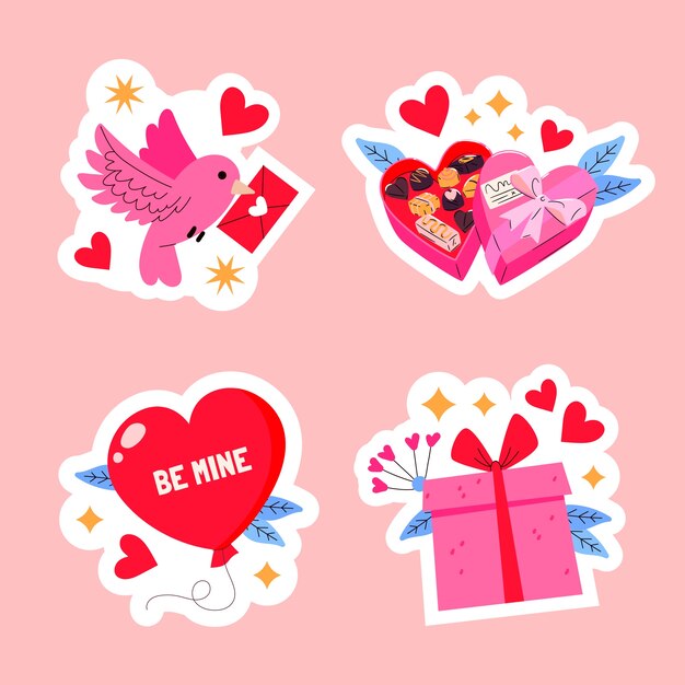 Colección de pegatinas planas para la celebración del día de San Valentín