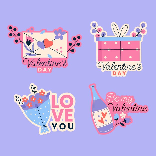 Colección de pegatinas planas para la celebración del día de San Valentín
