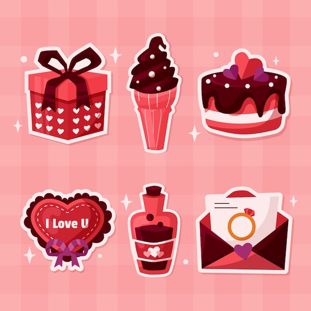 Colección de pegatinas planas para la celebración del día de San Valentín