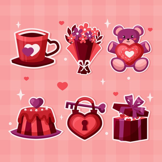 Colección de pegatinas planas para la celebración del día de San Valentín