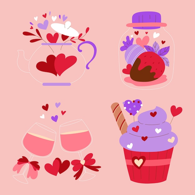 Colección de pegatinas planas para la celebración del día de San Valentín