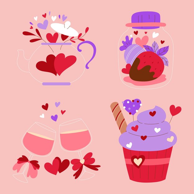 Colección de pegatinas planas para la celebración del día de San Valentín